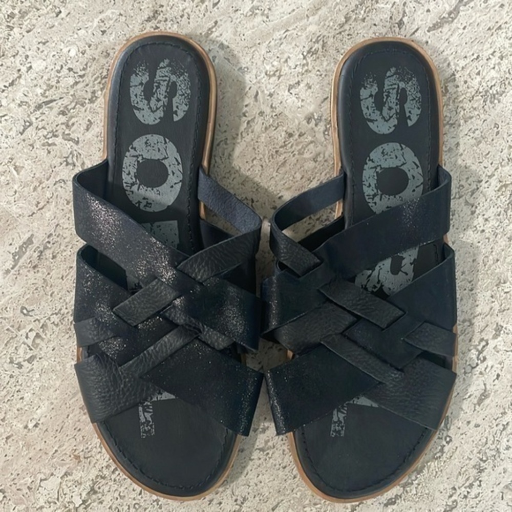 Sorel Ella slide sandal 10 black leather NEW